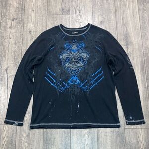 No Boundaries Black and Blue Long Sleeve Tee with paint stains size XL